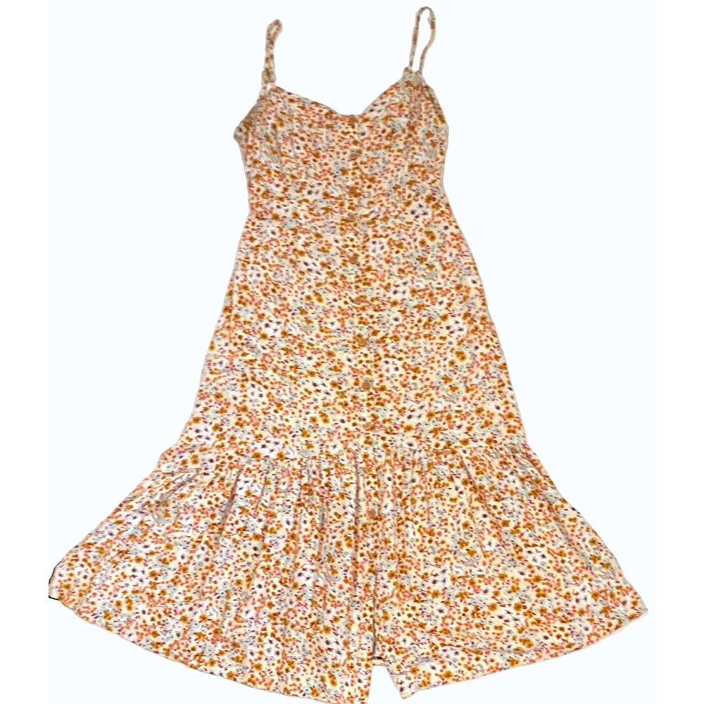Mimi Chica Floral Button Down Midi Dress Cream Yellow XS M22SN4C3B